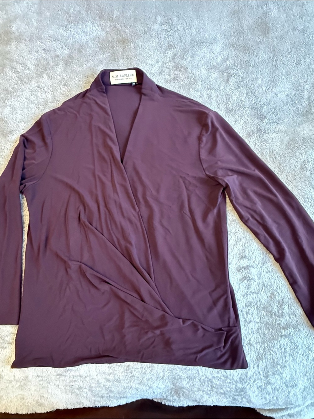 MM Lafleur New York Deep Plum Wrap-Front Long Sleeve Tunic, M.